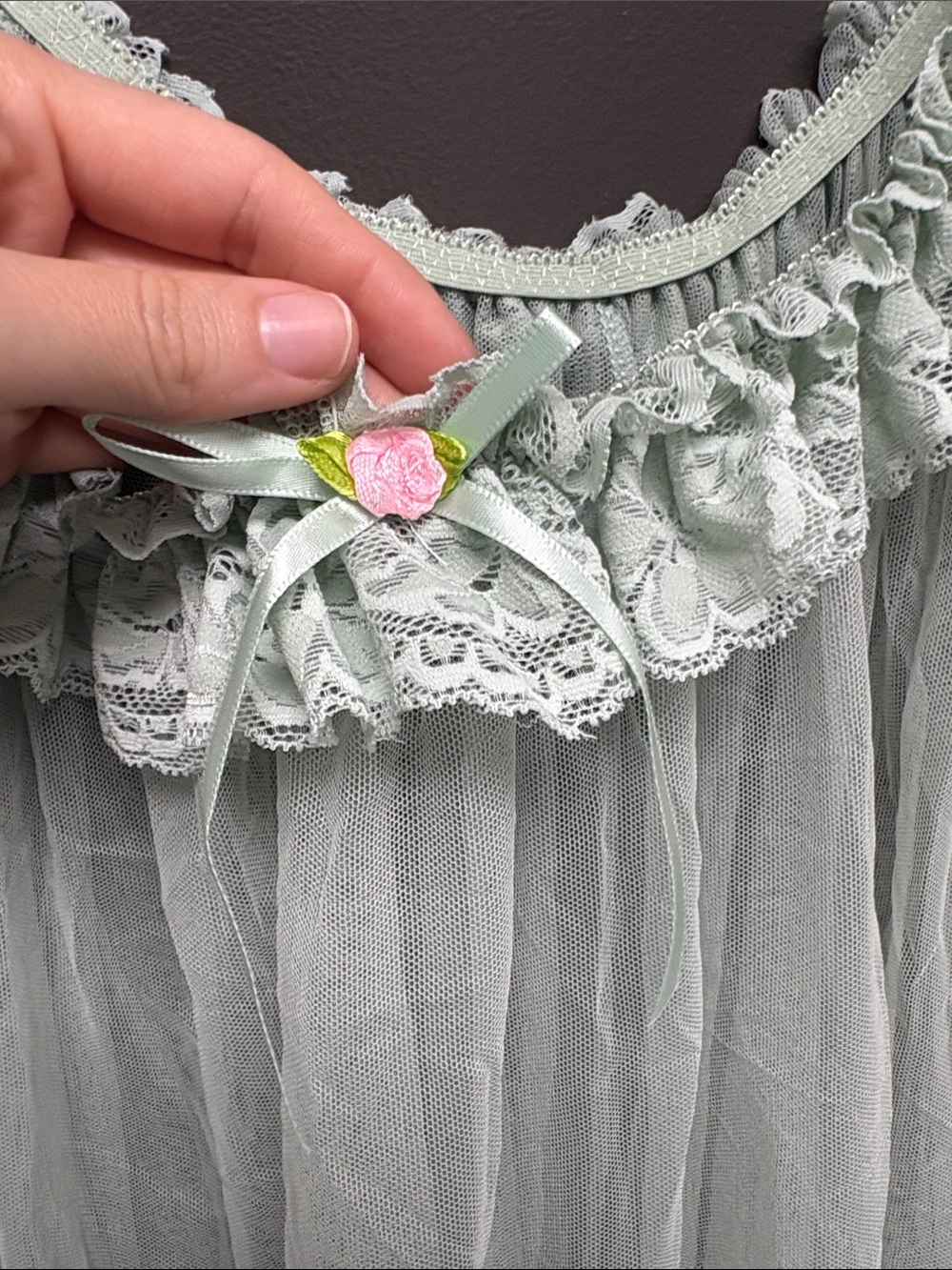 Sheer Sage Lace Babydoll Nightie - Picture 2 of 5